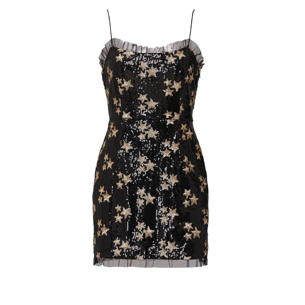 Black Sequin Star Mini Dress with Nude Trim - Picture 5 of 10